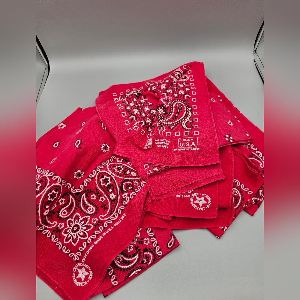 USA Red Bandana RN13962 Paris Lot Of 10 Cotton Vtg Hanky Handkerchief Biker Read